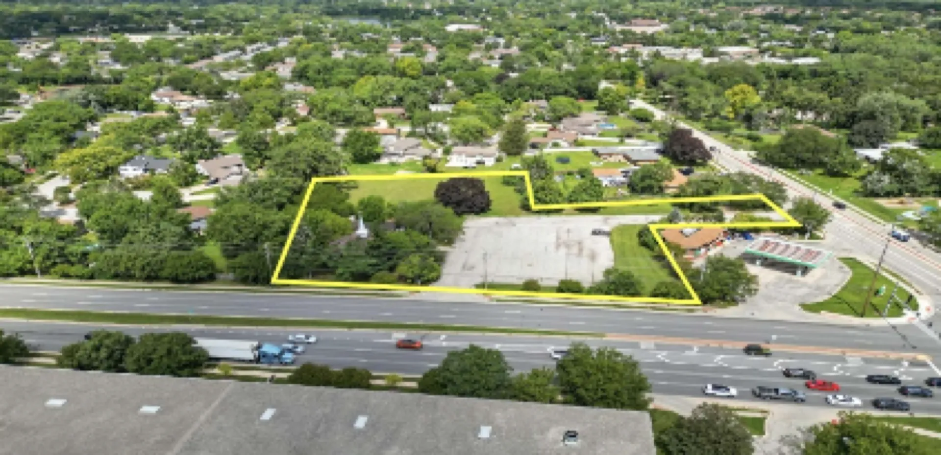 Aerial corner view of the property