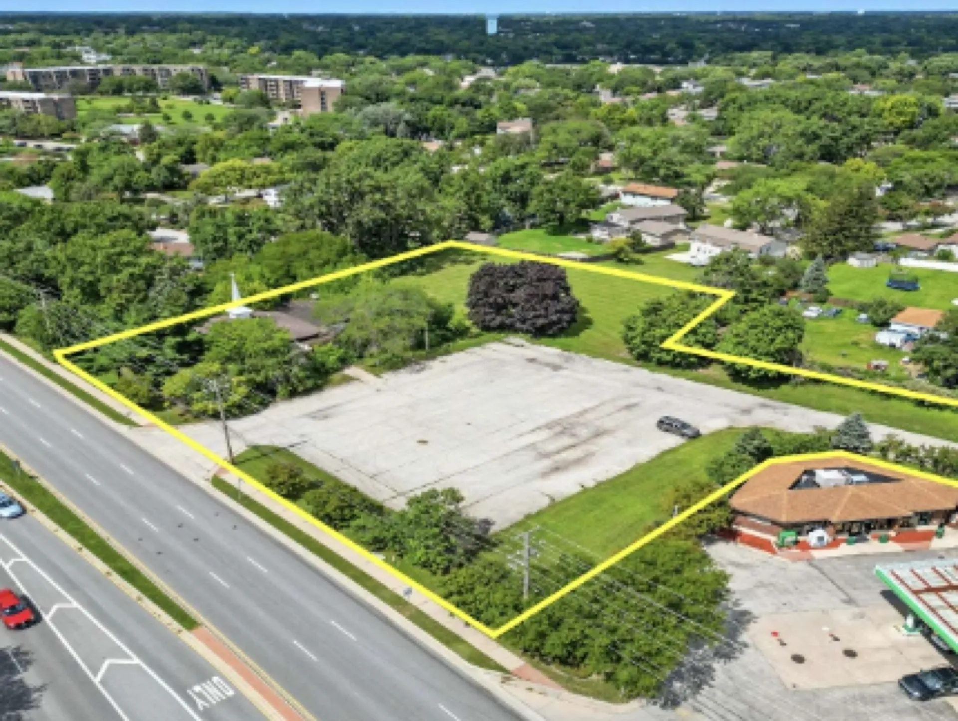 Aerial view of the property with boundary outlined